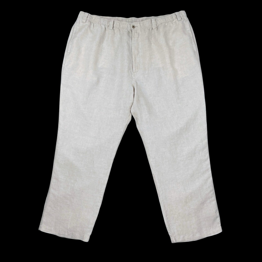 Caribbean Pants Men 48x30 Beige Elastic Waist Drawstring Linen Relaxed Pull On